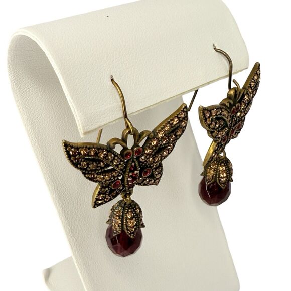 VTG Hobe Pink Crystal Butterfly Dangle Earrings 2" Jewels Of Legendary Splendor - Picture 4 of 14